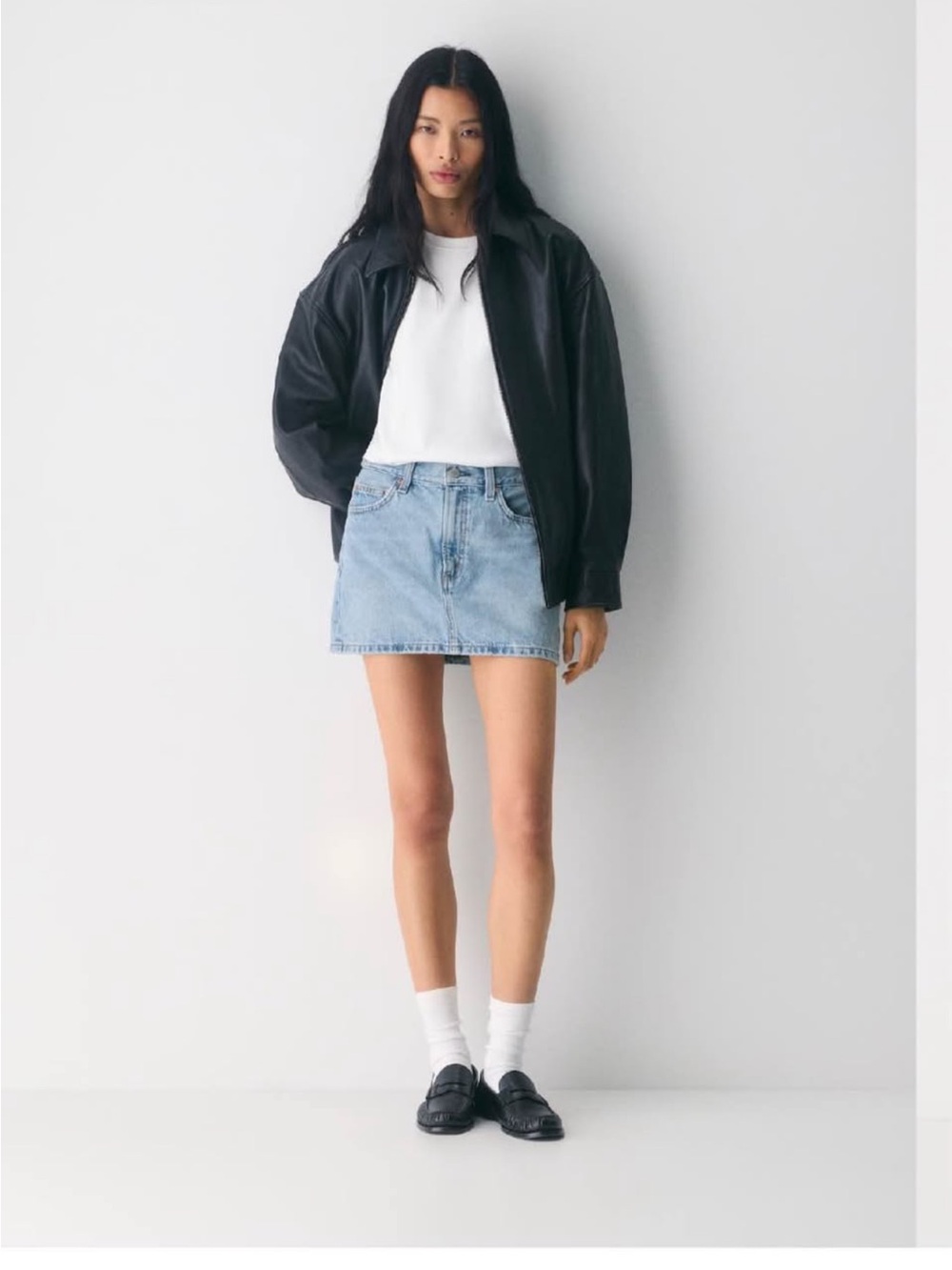 Aritzia Light Wash Denim Mini Skirt